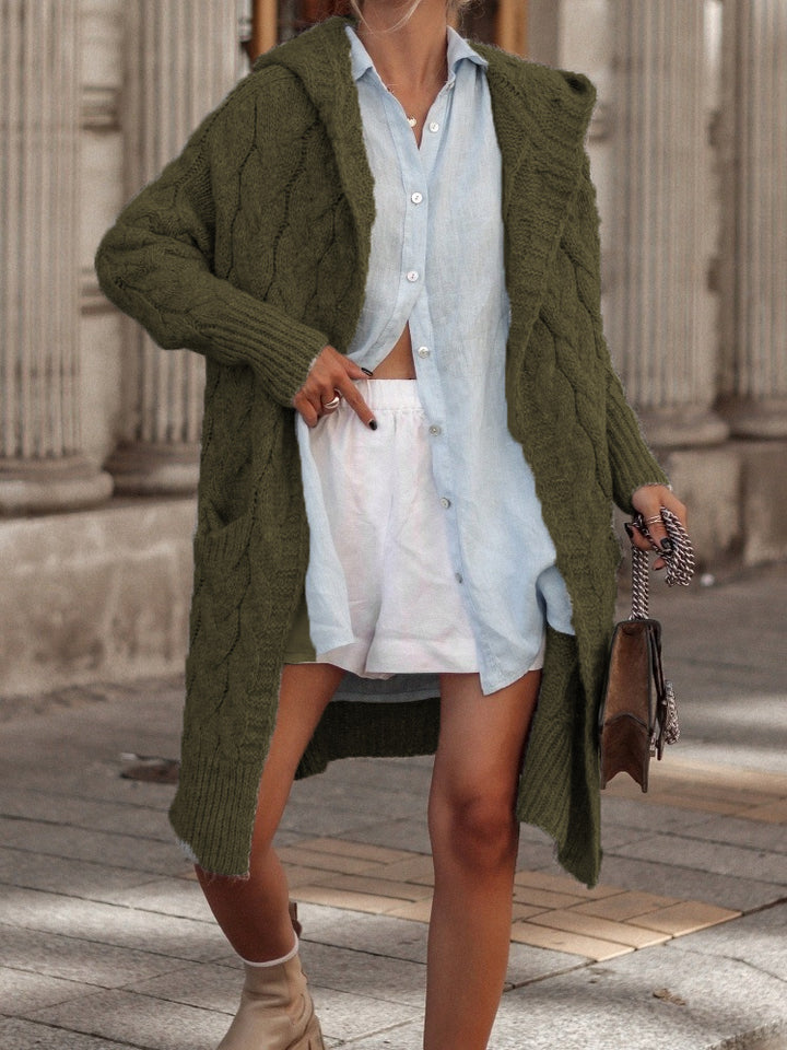 Damen Grobstrickjacke mit Kapuze und Zopfmuster Drune
