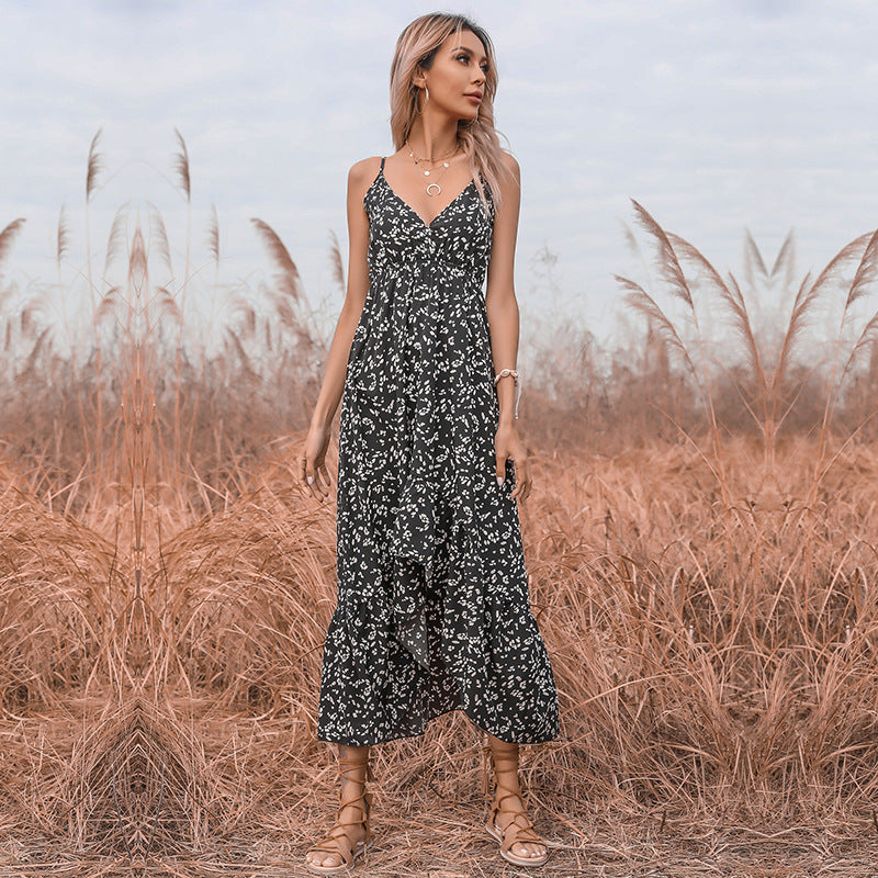 Damen Maxikleid mit luftigen Rüschen und hochwertigem Blumenmuster Drune