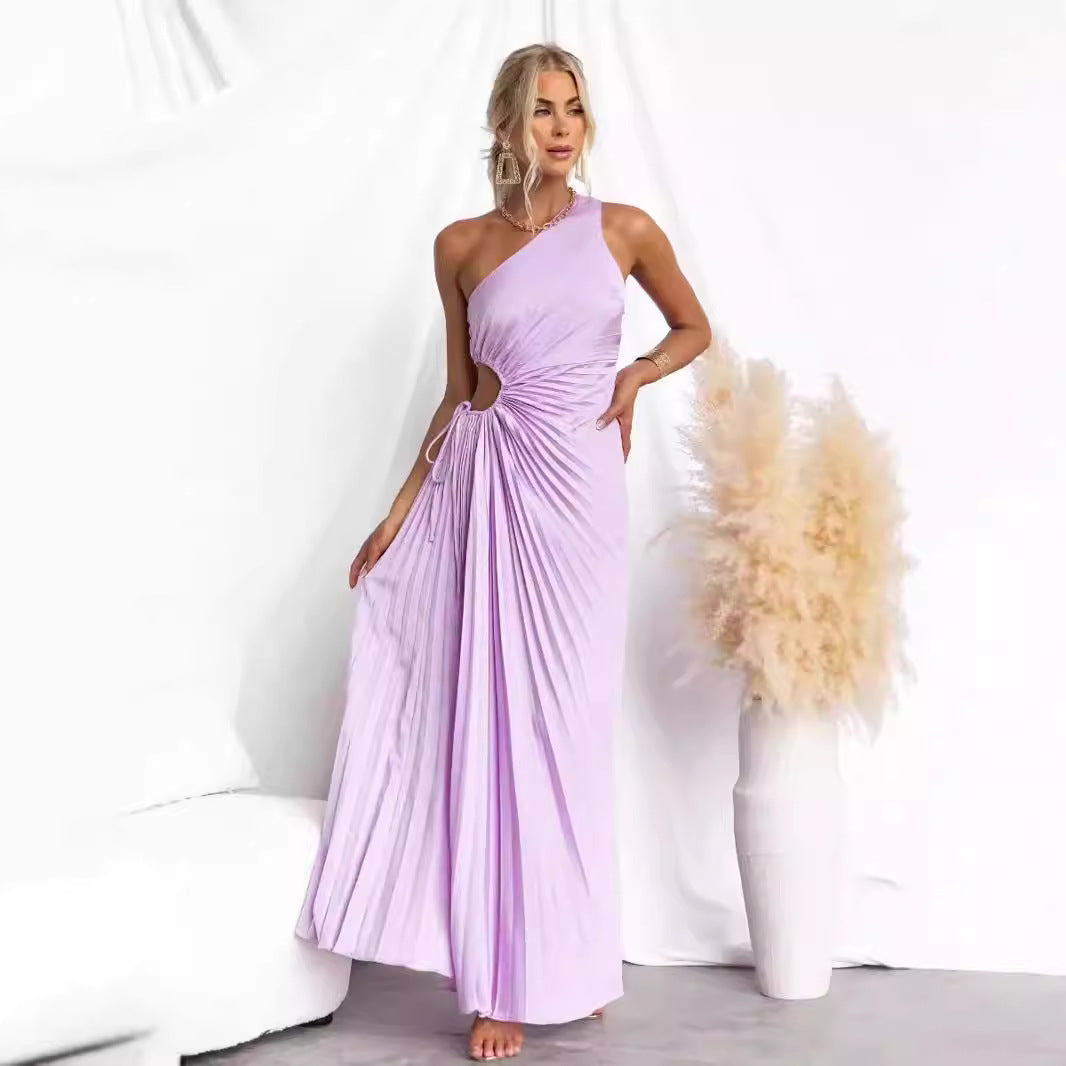 Damen Maxikleid mit Raffiniertem Faltenwurf und Asymmetrischem Design Drune