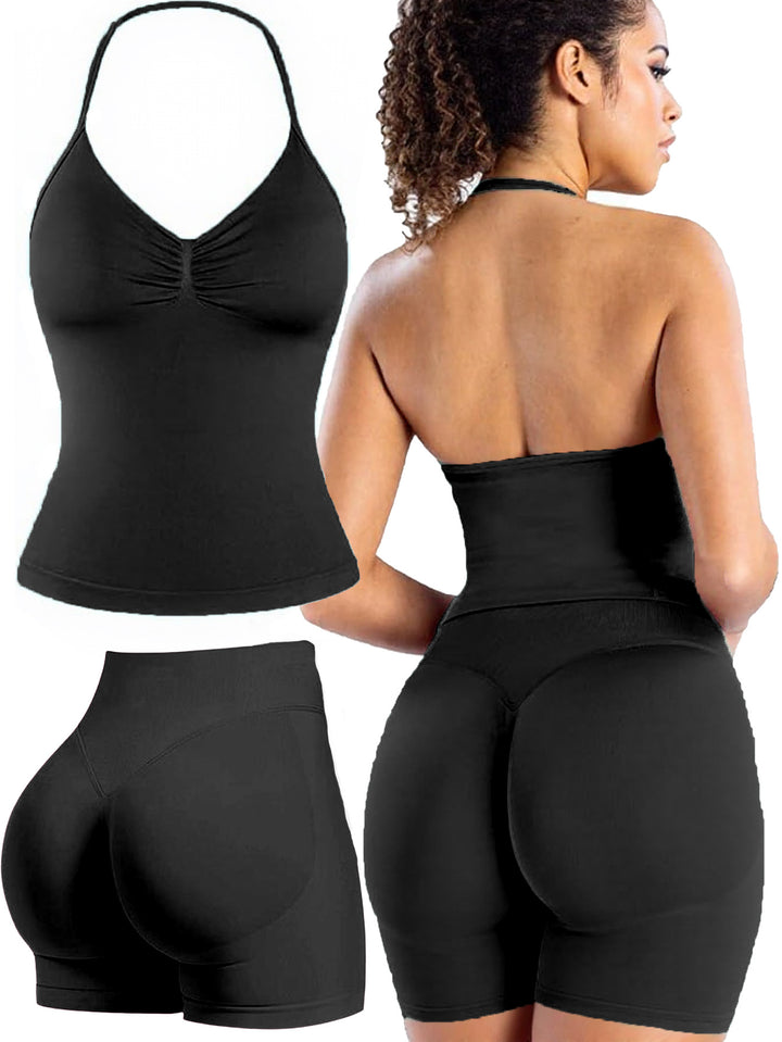 Damen Sportoberteil mit push-up Effekt und figurformenden Shorts Drune