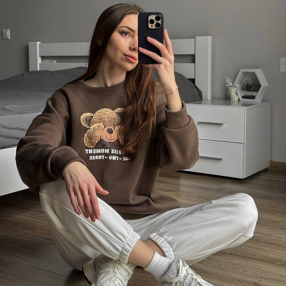 Damen lässiges Sweatshirt mit kreativem Bärenmotiv Drune