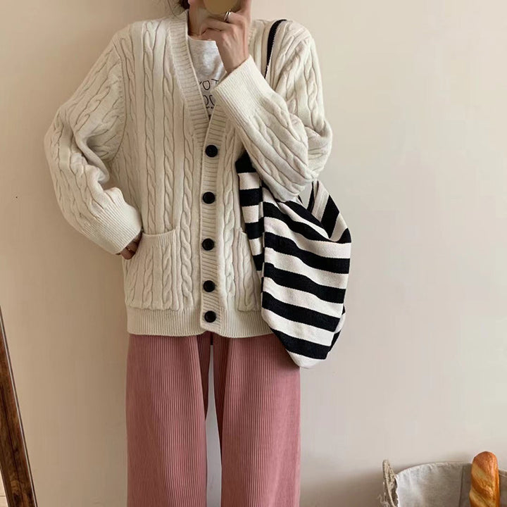 Damen Grobstrickjacke mit Zopfmuster und praktischen Taschen Drune
