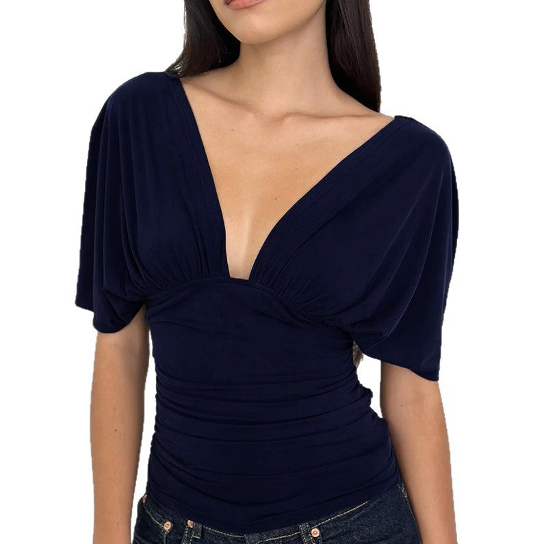 Damen Elegantes Oberteil mit tiefem V-Ausschnitt und lässigem Drapierungsdesign Drune