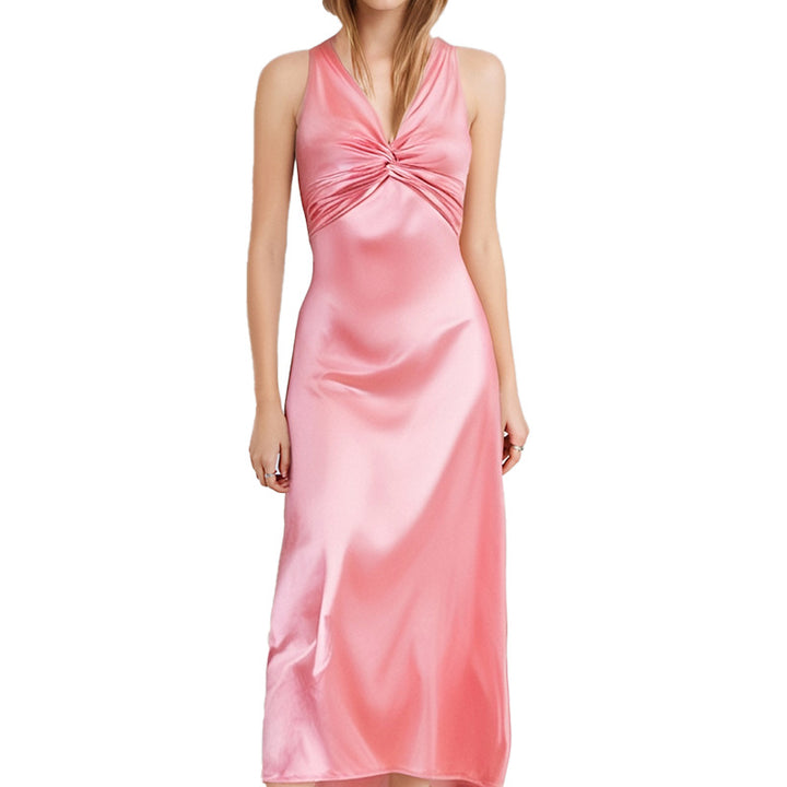 Damen Elegantes Maxikleid mit tiefem V-Ausschnitt und Raffung Drune