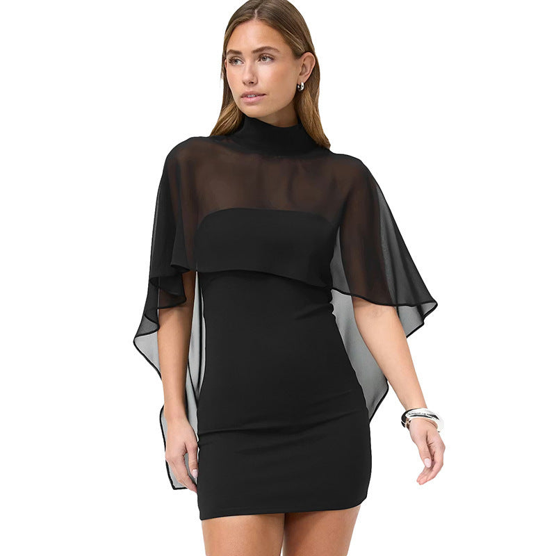 Damen Elegante Wickelbluse mit transparenter Kapuze und asymmetrischem Saum Drune