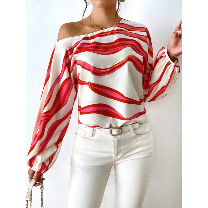 Damen Off-Shoulder Bluse mit kunstvollem Muster und voluminösen Ärmeln Drune