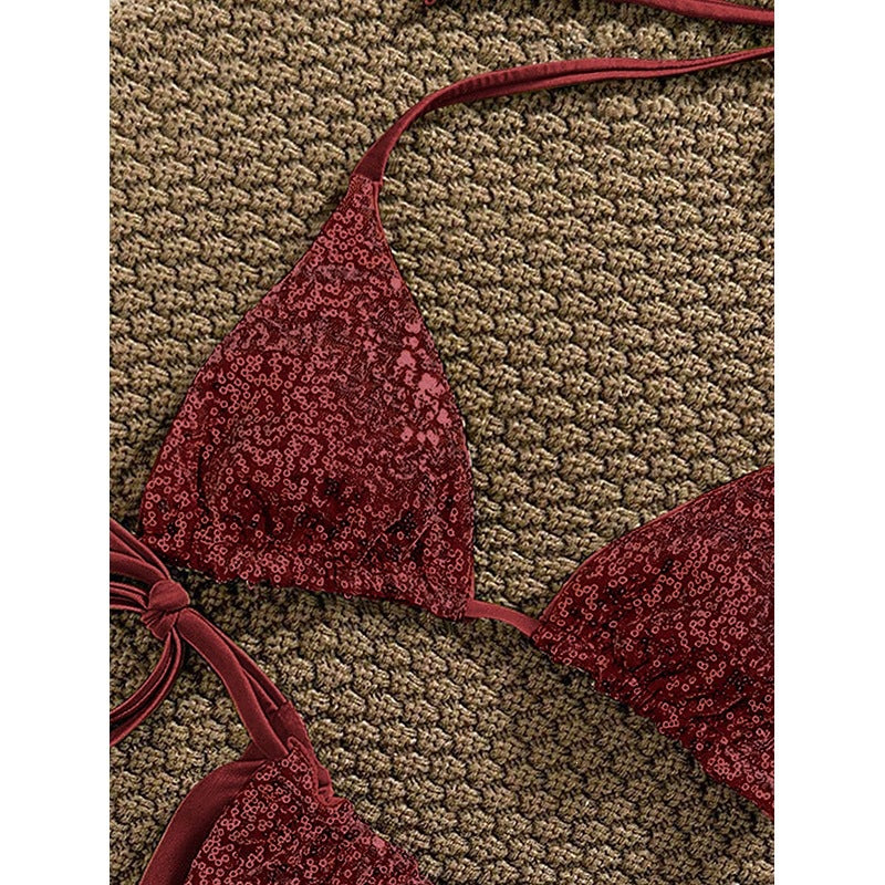 Damen Triangel-Bikini mit schimmerndem Design und verstellbaren Bindebändern Drune