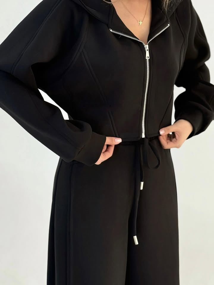 Damen nan weite Highwaist-Loungehose mit Tunnelzug, Eingrifftaschen und Ziernähten Drune
