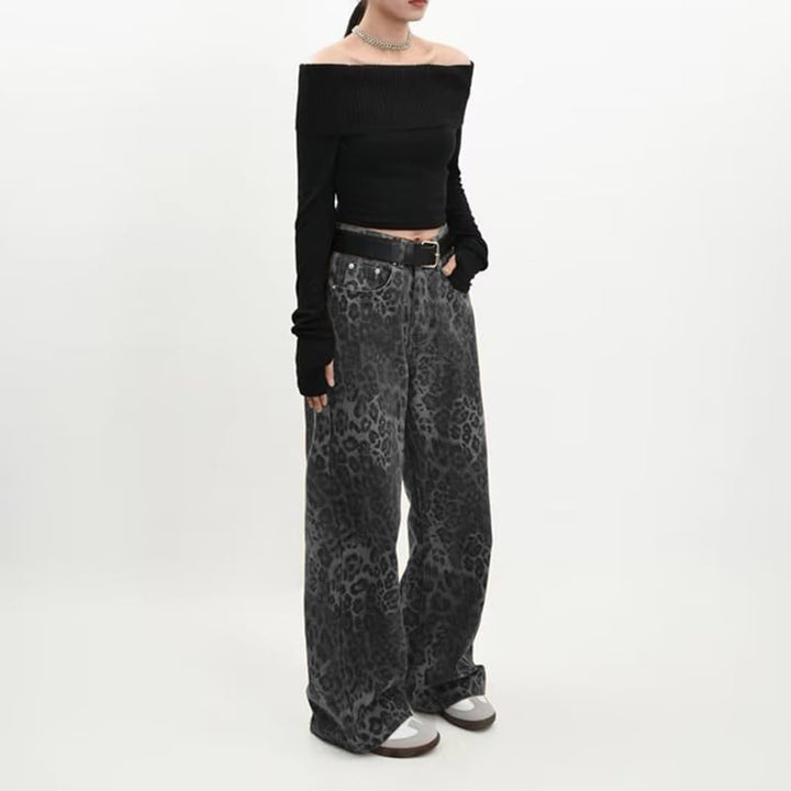 Damen Freizeithose mit Leopardenmuster und hohem Bund Drune