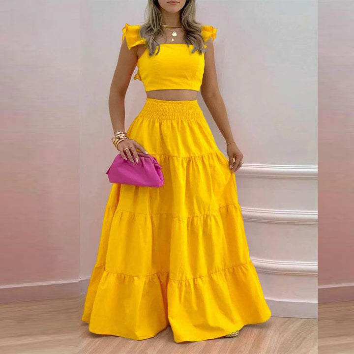 Damen Zweiteiler mit floralem Design und voluminösem Rock Drune