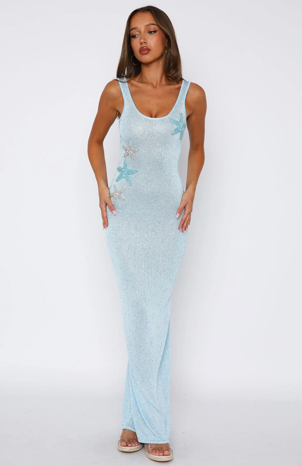 Damen Funkelndes Maxikleid mit Muschel-Applikationen Drune