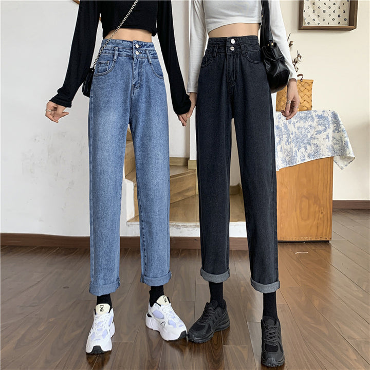 Damen Hochtaillierte Mom-Jeans mit abnehmbaren Säumen Drune