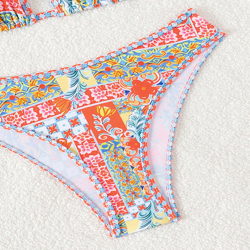 Damen Triangel-Bikini-Set mit eleganten Mustern und verstellbaren Trägern Drune