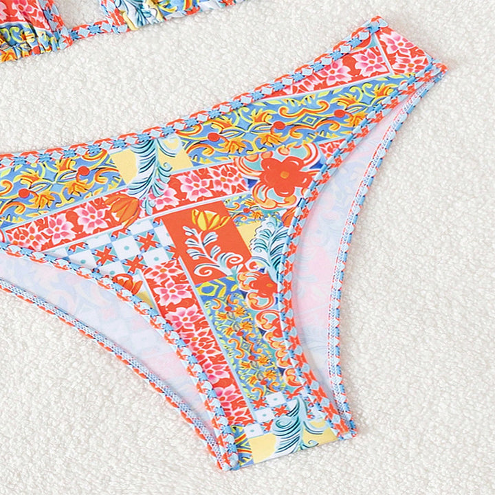 Damen Triangel-Bikini-Set mit eleganten Mustern und verstellbaren Trägern Drune
