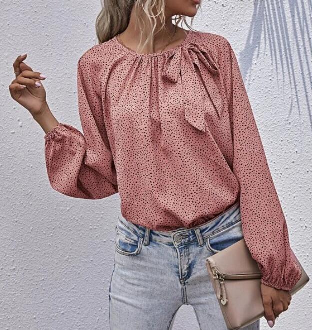 Damen Bluse mit dekorativem Rüschendetail und modernem Allover-Muster Drune