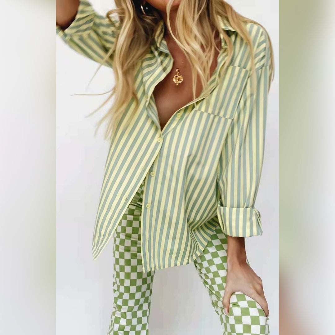 Damen Elegante Bluse mit feinem Streifenmuster und praktischem Brusttasche Drune