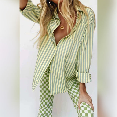 Damen Elegante Bluse mit feinem Streifenmuster und praktischem Brusttasche Drune