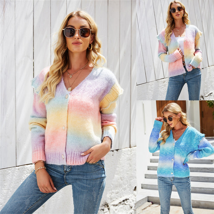 Damen modische Strickjacke mit buntem Farbverlauf Drune