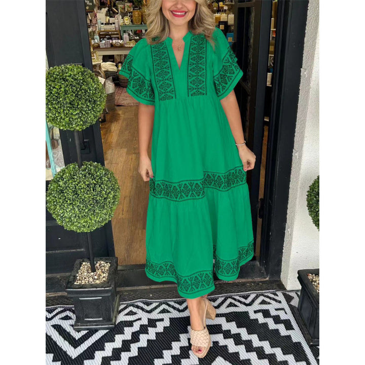 Damen Maxikleid mit raffinierten Stickdetails und ausgestelltem Schnitt Drune