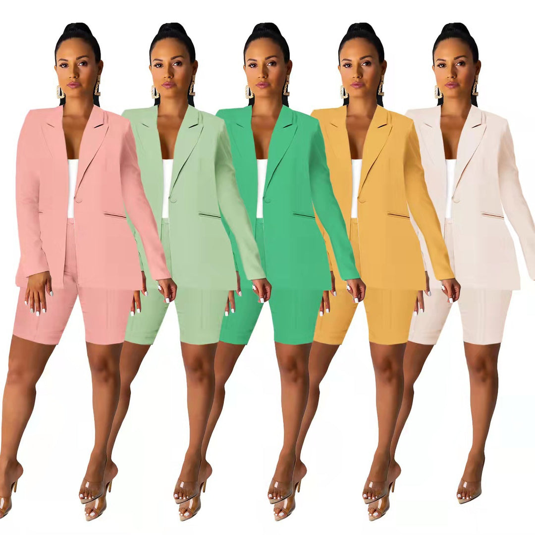 Damen elegantes Blazer-Set mit kurzen Hosen und feinen Details Drune