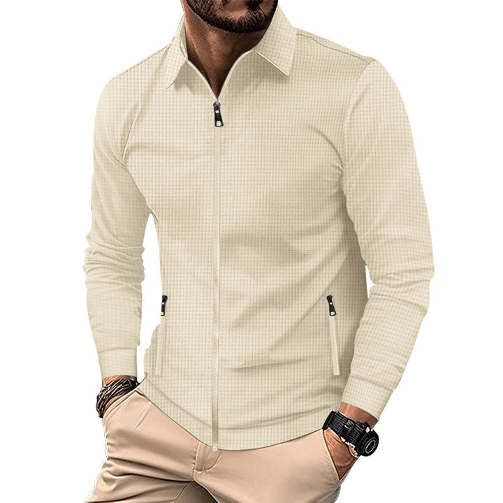 Herren nan strukturiertes Slim-Fit Zip-Überhemd mit Hemdkragen Drune