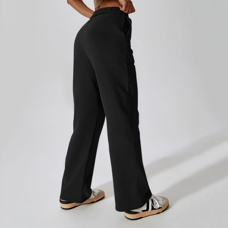 Damen nan hochgeschnittene ausgestellte Loungehose mit elastischem Komfortbund und verdeckten Eingrifftaschen Drune