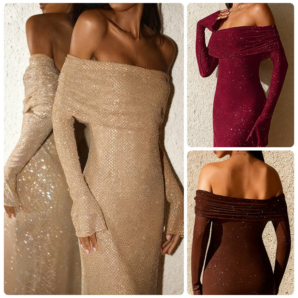 Damen Elegantes, schulterfreies Abendkleid mit glitzerndem Paillettenbesatz und figurbetonter Silhouette Drune
