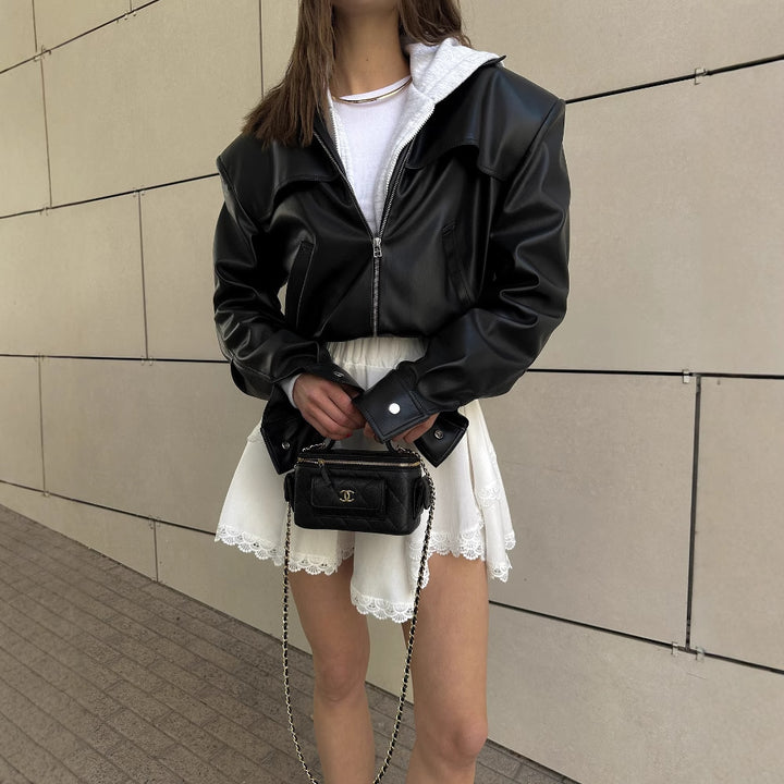 Damen modische cropped Lederjacke Drune