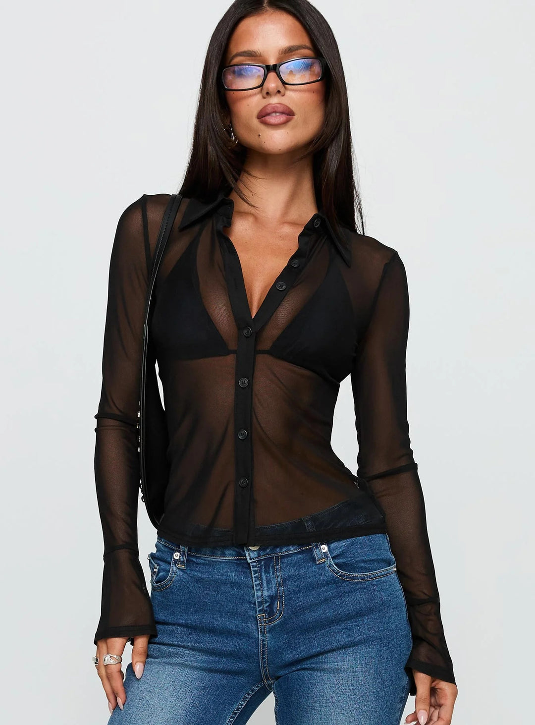 Damen Transparente Bluse mit sexy Design und feinen Knopfdetails Drune