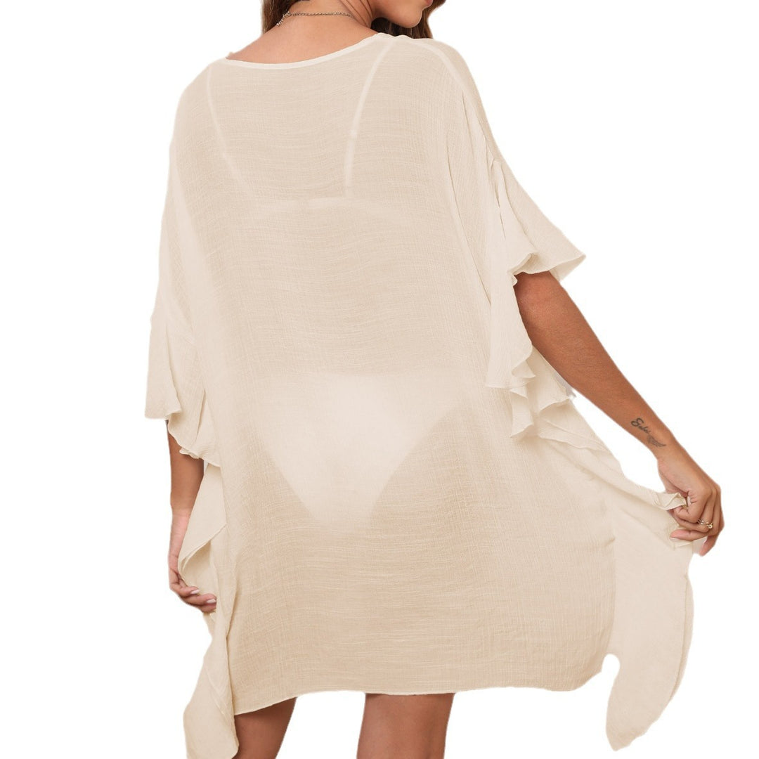 Damen luftiger Strandüberwurf mit fransigen Ärmeln Drune