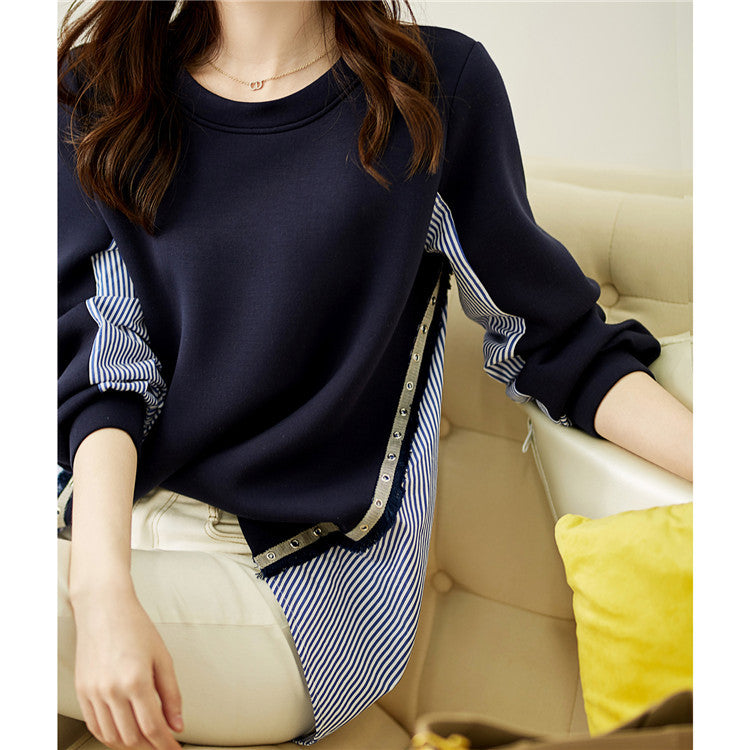 Damen Lässiger Sweatshirt mit einzigartigem Layered-Design und kontrastierenden Details Drune