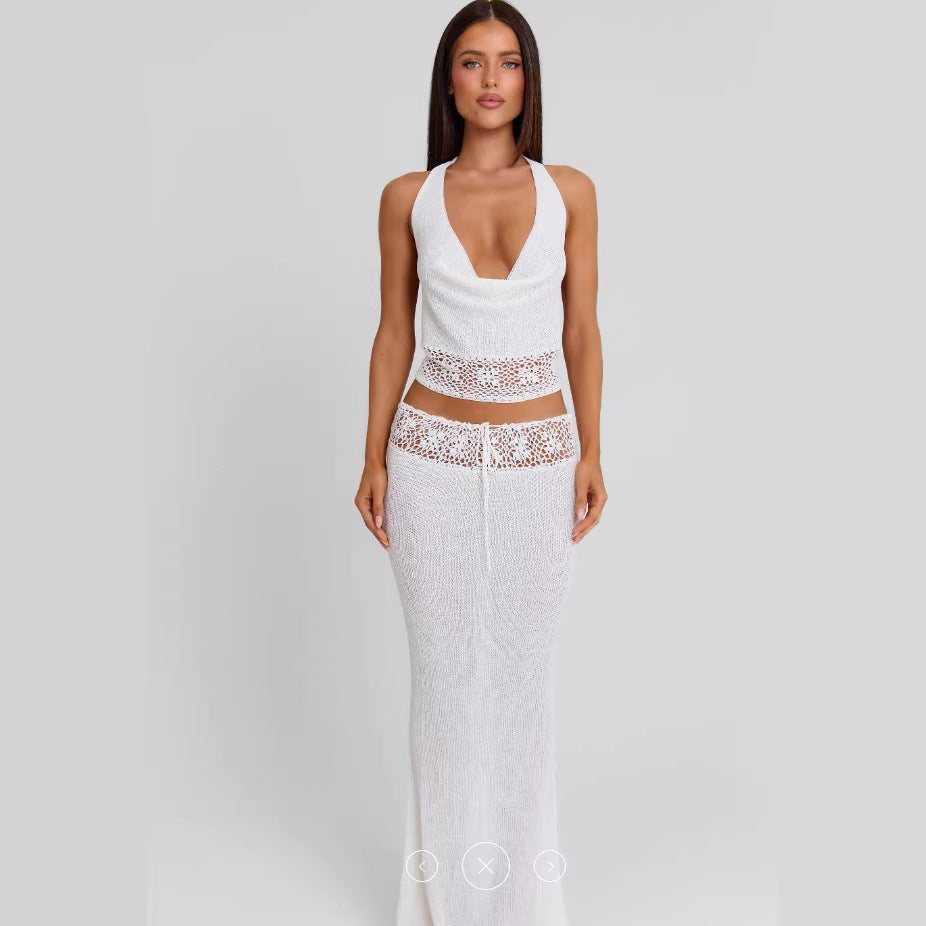 Damen luftiges Stricktop und Maxikleid Set Drune