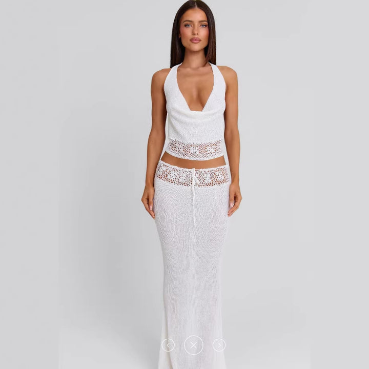 Damen luftiges Stricktop und Maxikleid Set Drune