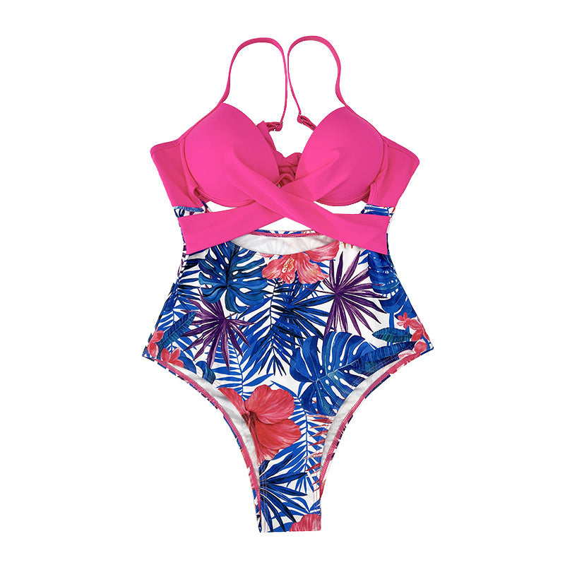 Damen High-Waist Badeanzug mit verführerischem Schnitt und tropischem Floral-Muster Drune