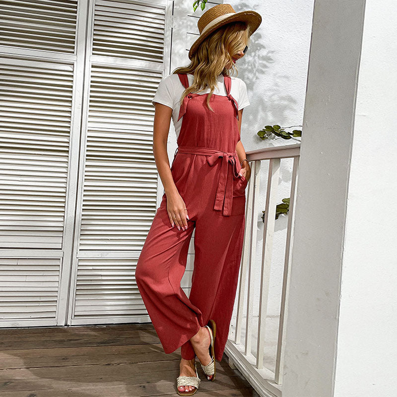 Damen Jumpsuit mit weitem Bein und elegantem Taillengürtel Drune