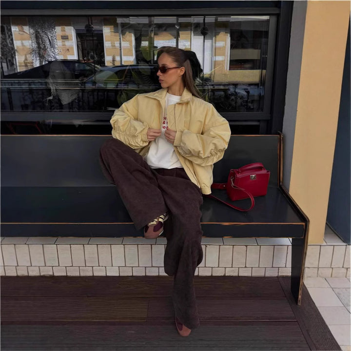 Damen lässige Windbreaker-Jacke mit voluminösen Ärmeln und elastischen Bündchen Drune
