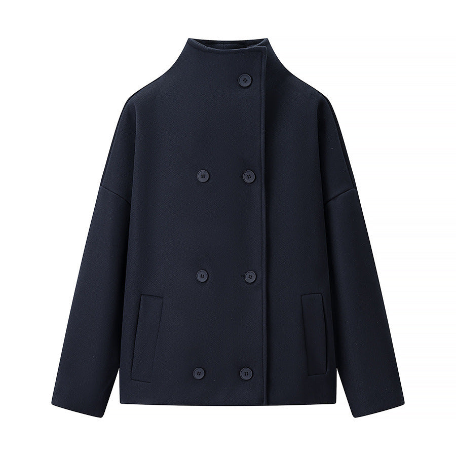 Damen modische Jacke mit hohem Kragen und doppelter Knopfleiste Drune