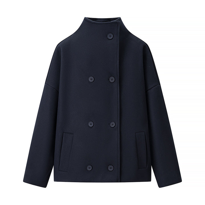 Damen modische Jacke mit hohem Kragen und doppelter Knopfleiste Drune