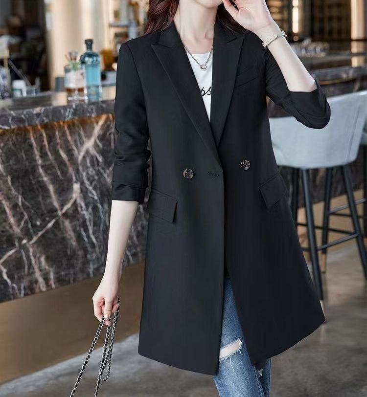 Damen Modischer Langblazer mit doppelter Knopfleiste Drune