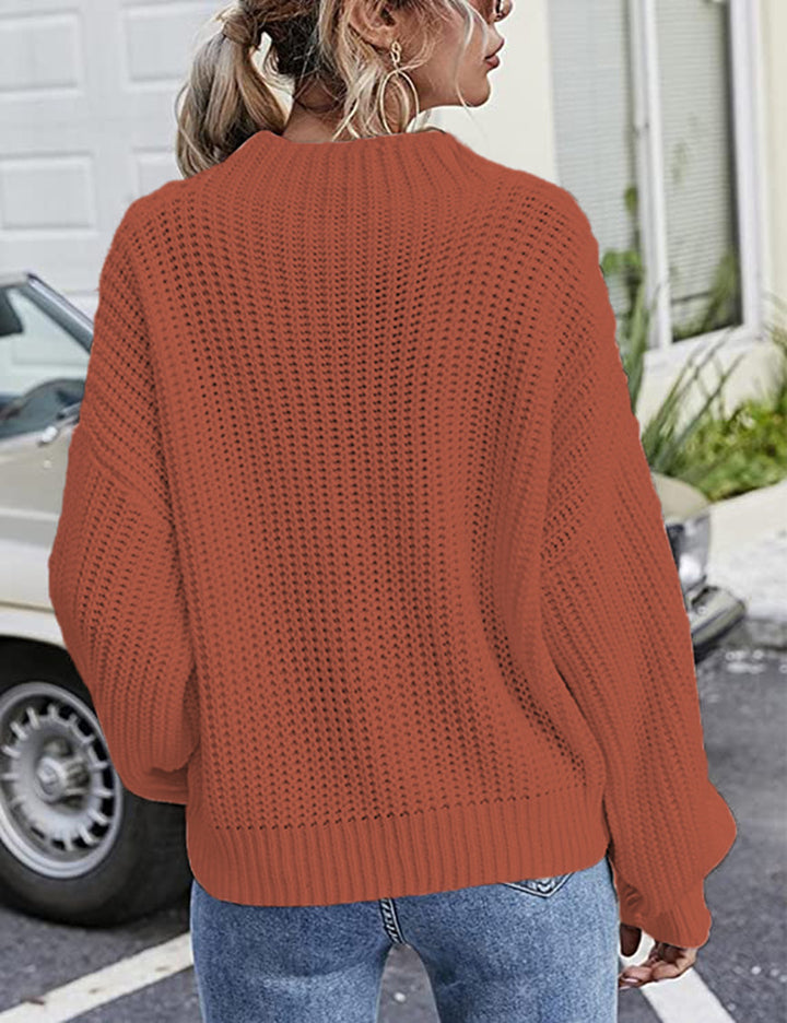Damen lässiger Strickpullover mit tiefem Rundhalsausschnitt und lockerer Passform Drune