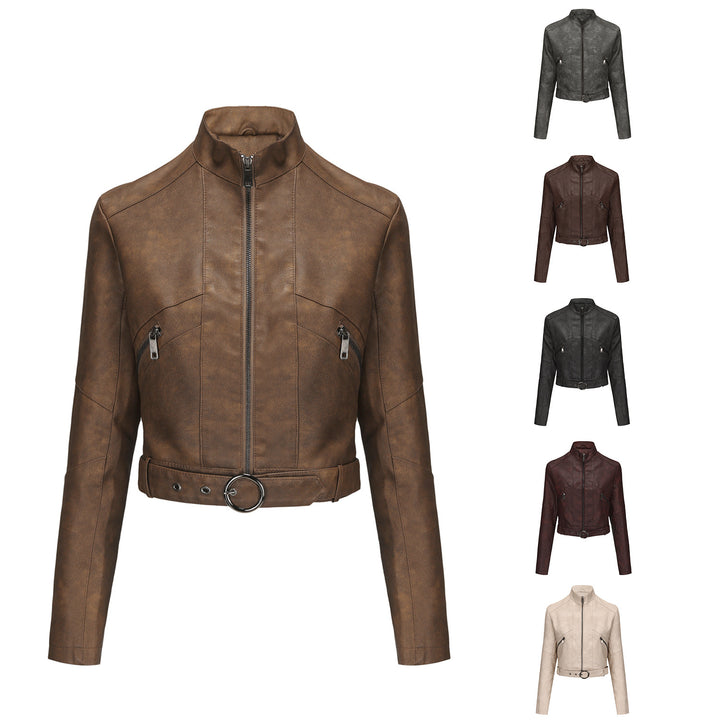Damen moderne cropped Lederjacke mit stylischem Detail Drune