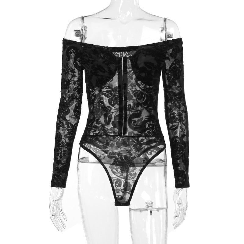 Damen Spitzenbustier mit schulterfreiem Design und langen Ärmeln Drune