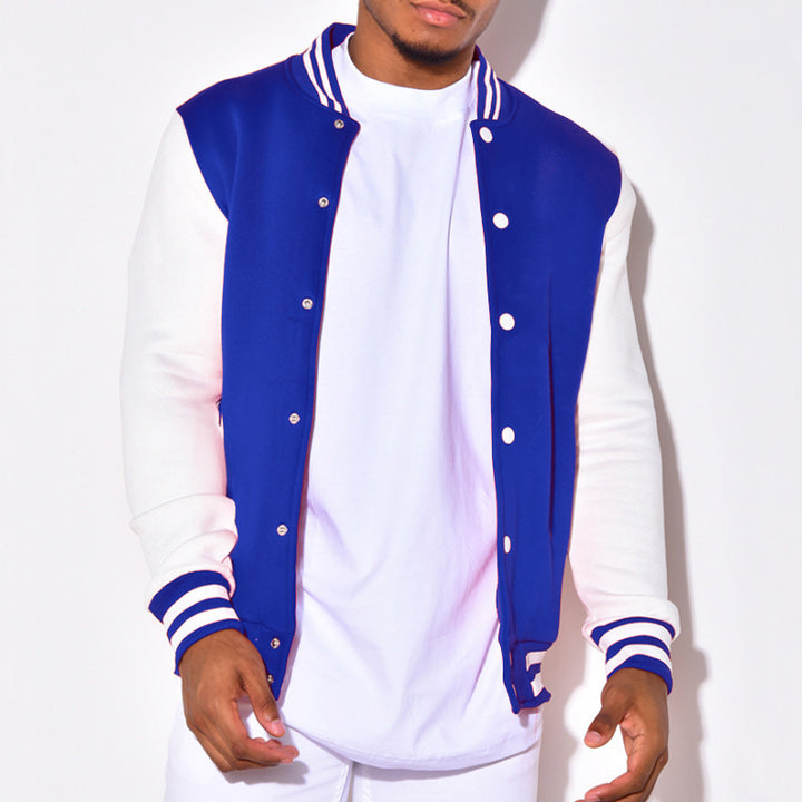 Herren sportliche Collegejacke mit kontrastierenden Ärmeln und Druckknöpfen Drune