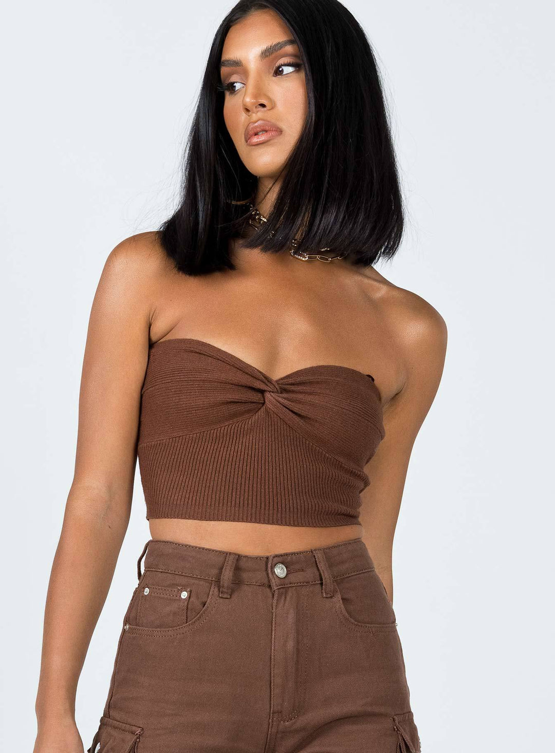 Damen Bustier-Top mit dekorativem Knoten und geripptem Design Drune