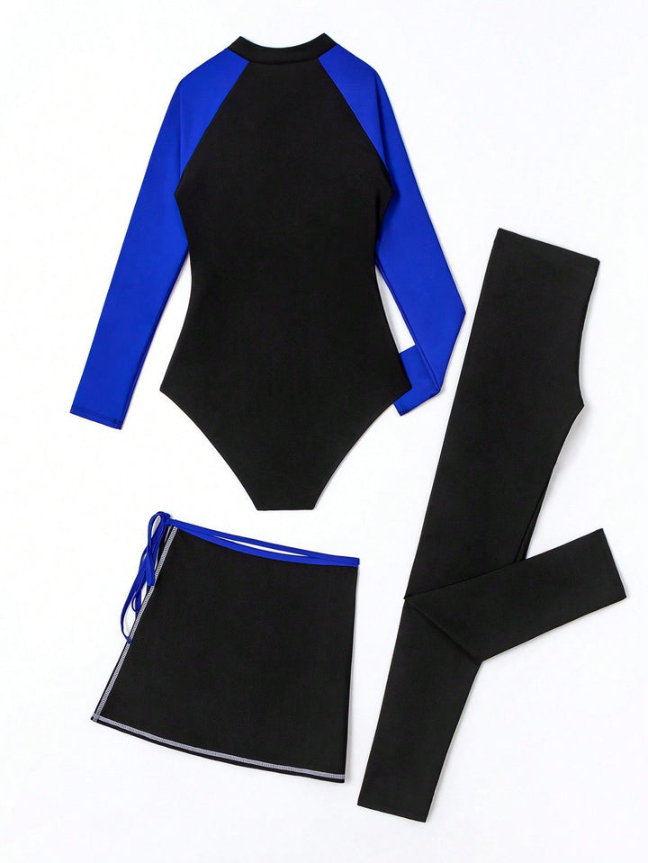 Damen Sportlicher UV-Schutz-Schwimmanzug mit langem Arm und Rock Drune