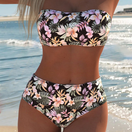 Damen Bikini-Set mit elegantem Bandeau-Oberteil und hohem Taillenschnitt Drune