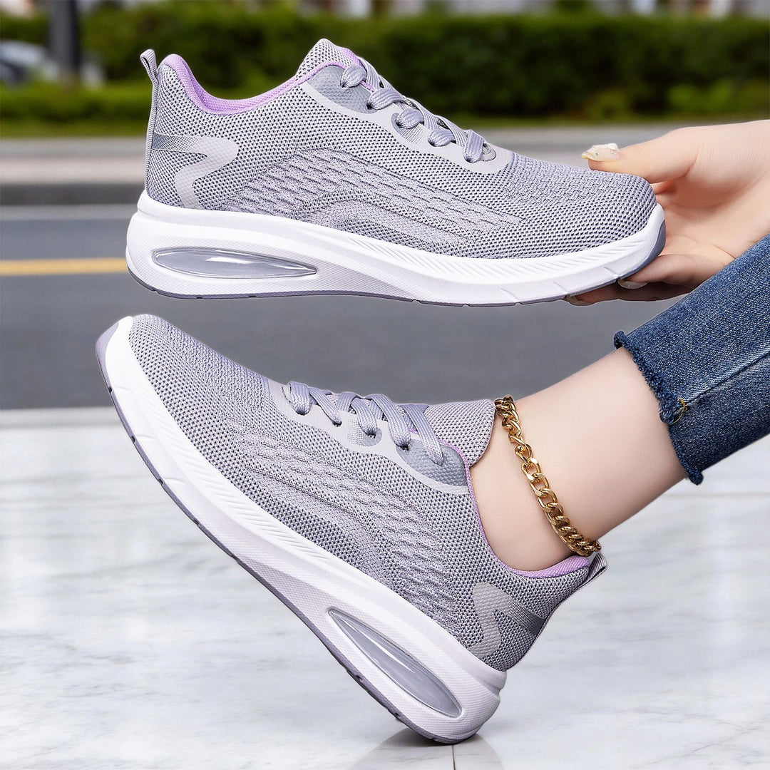Damen nan leichte Strick-Fitness-Sneaker mit sichtbarem Luftdämpfer und reaktiver EVA-Plateau-Sohle Drune