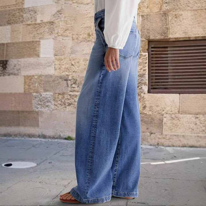Damen Weit geschnittene Jeanshose mit hohem Bund Drune