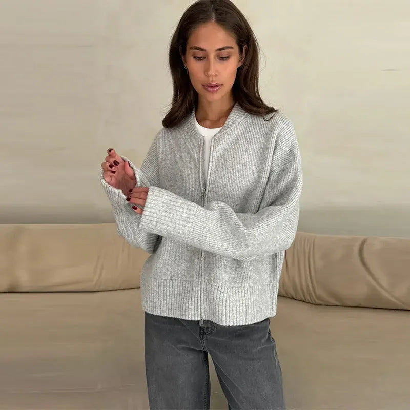 Damen Oversized Strickjacke mit durchgehendem Reißverschluss Drune