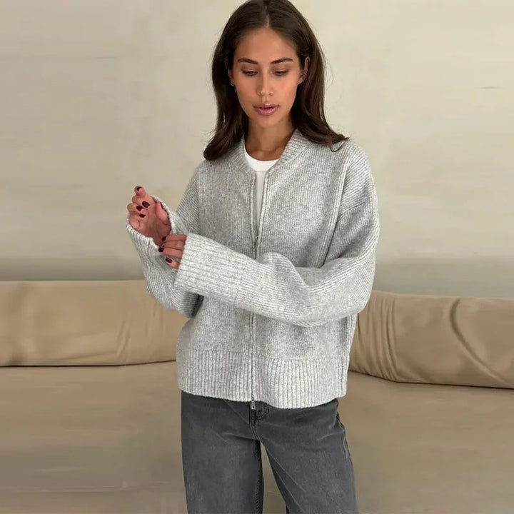 Damen Oversized Strickjacke mit durchgehendem Reißverschluss Drune